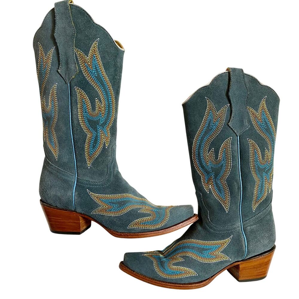 Planet Cowboy Steel Your Blues Suede Western Boots Womens 7 USA Snip Toe - Picture 5 of 12
